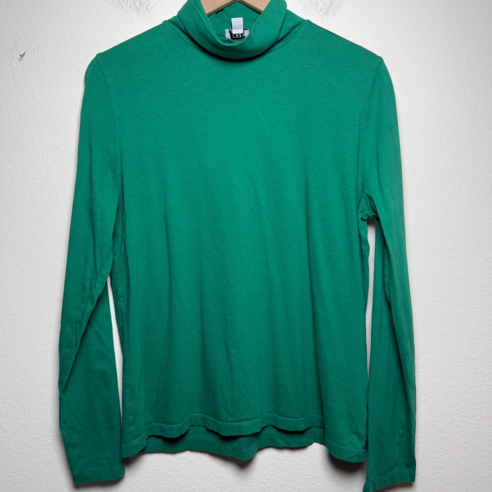 J. Crew Women 100% Cotton Tissue Turtleneck Top Large Irish Clover Green Preppy